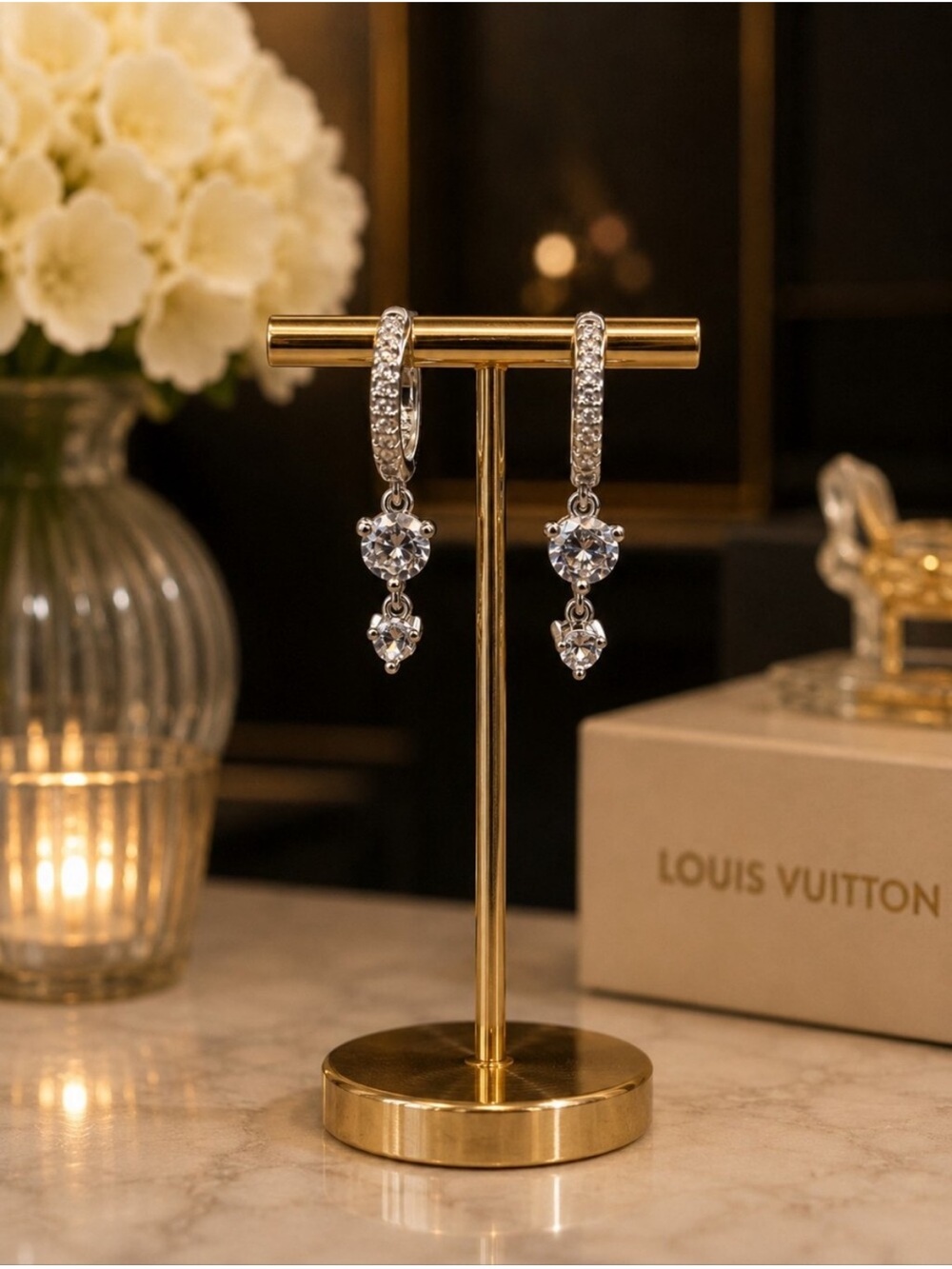 Silver Crystal Drop Earrings – Pavé Hoop Dangle